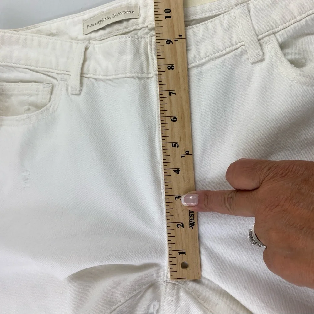 Pilcro White Cropped Raw Hem HYPHEN Distressed Jeans Mid-Rise Boho‎ Denim Sz 28